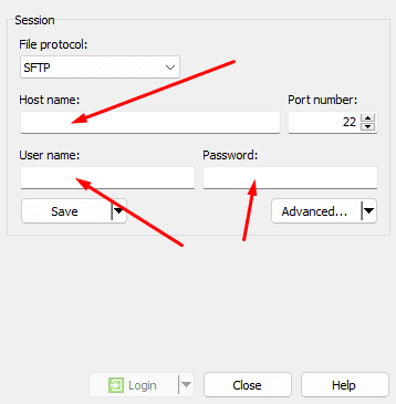 WinSCP login window