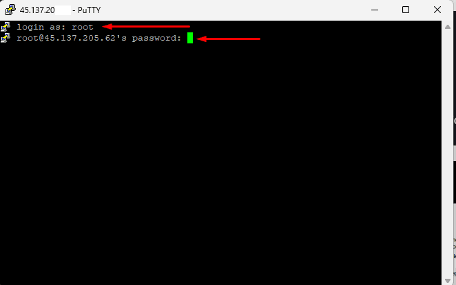 PuTTY login prompt